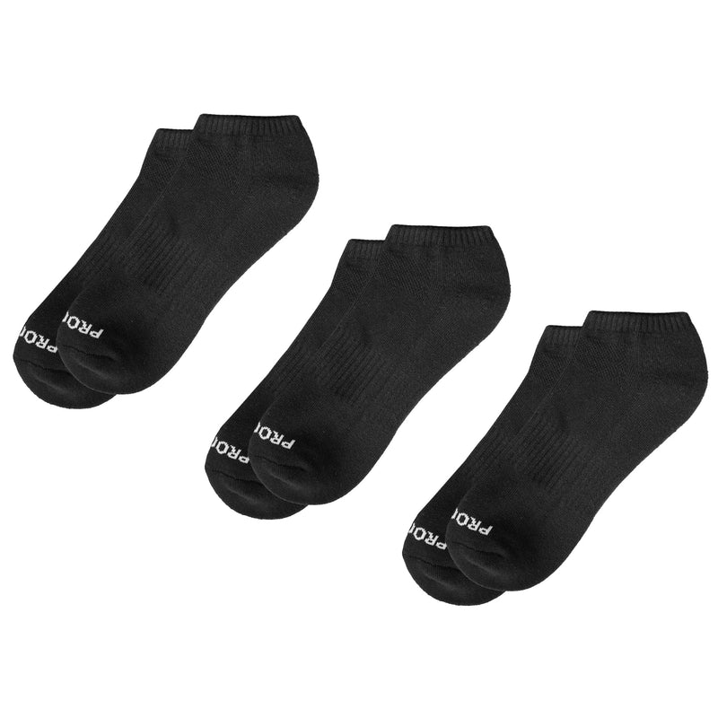 Load image into Gallery viewer, 3 pairs of black Pro Club no show socks on a white background.
