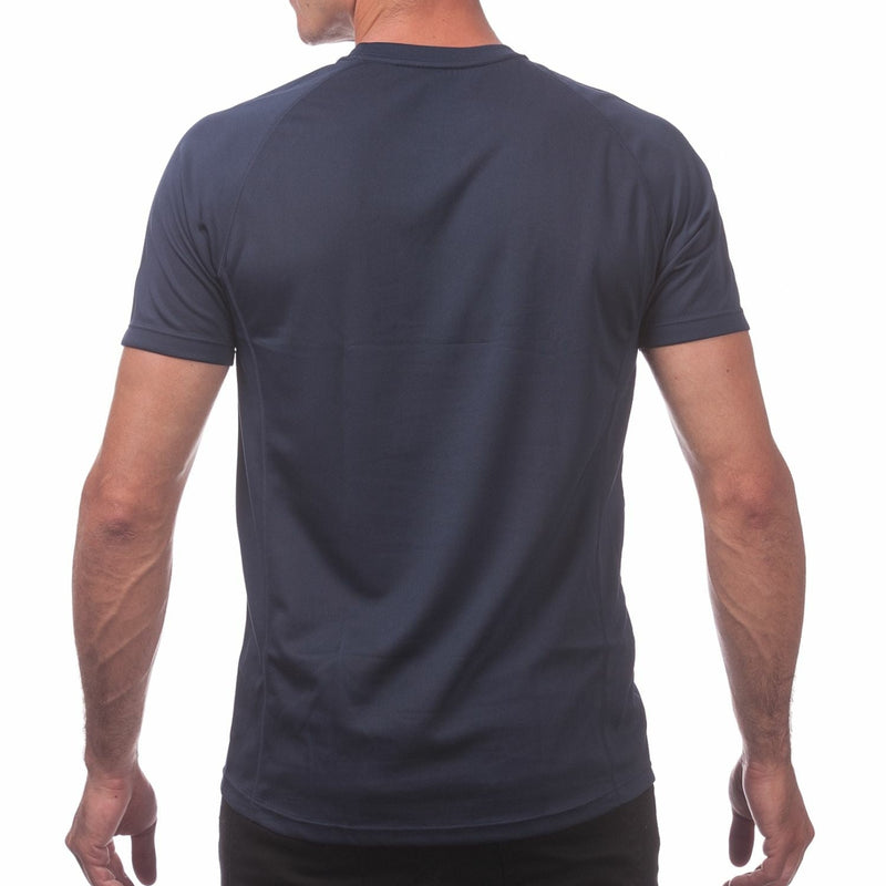 Load image into Gallery viewer, Person wearing a navy blue t-shirt on a white background
