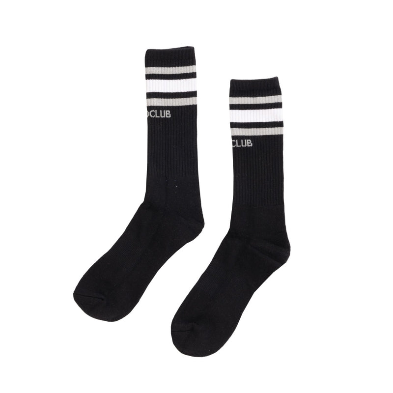 Load image into Gallery viewer, Black socks with white stripes and 'CLUB' text on a white background
