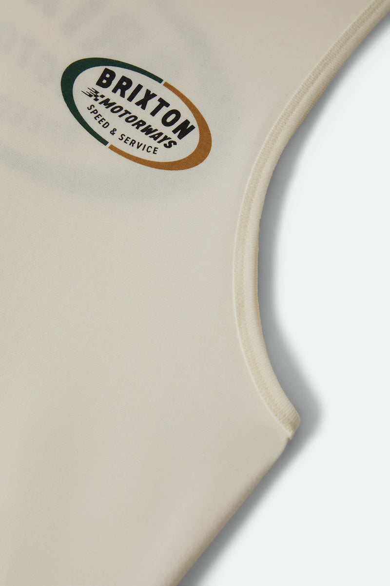 Load image into Gallery viewer, Beige tank top with Brixton logo on front left chest
