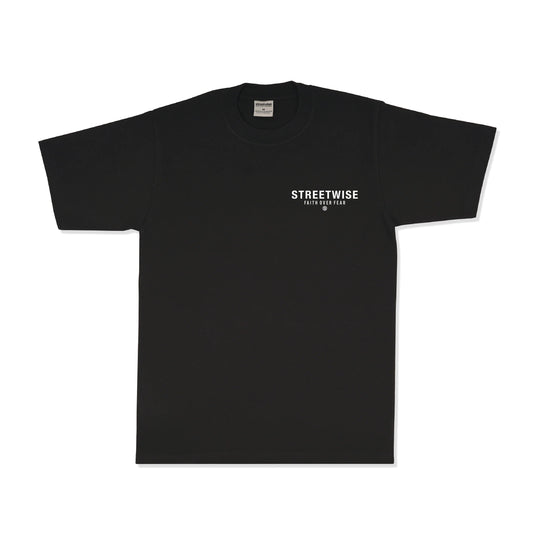 Black t-shirt with 'STREETWISE' text on a white background
