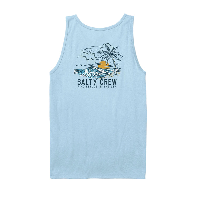 Load image into Gallery viewer, Light blue tank top with Salty Crew graphic on a white background
