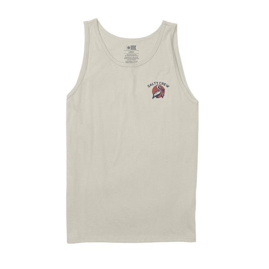 Beige tank top with a logo on a white background