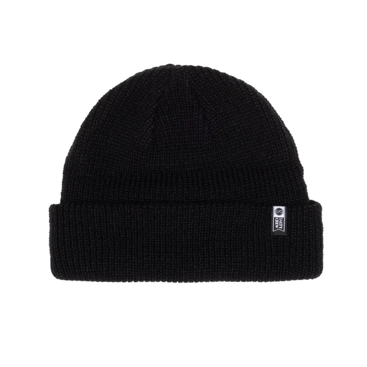 Black beanie with a small Salty Crew logo on a white background