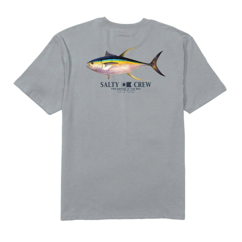 Load image into Gallery viewer, Gray t-shirt with a fish graphic and 'Salty Crew' logo on a white background

