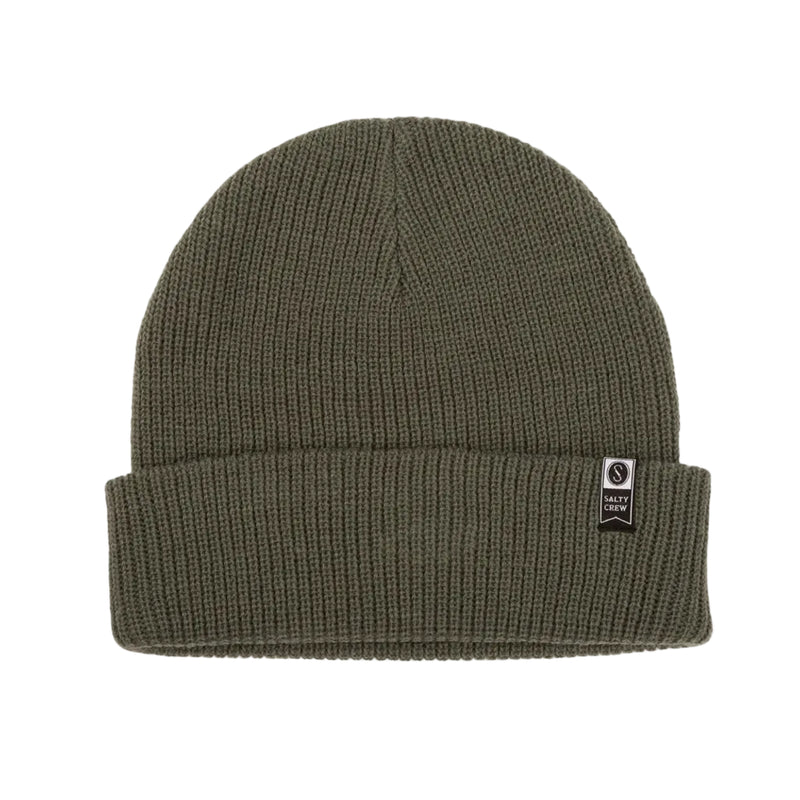 Load image into Gallery viewer, Green beanie with a small Salty Crew logo on a light gray background
