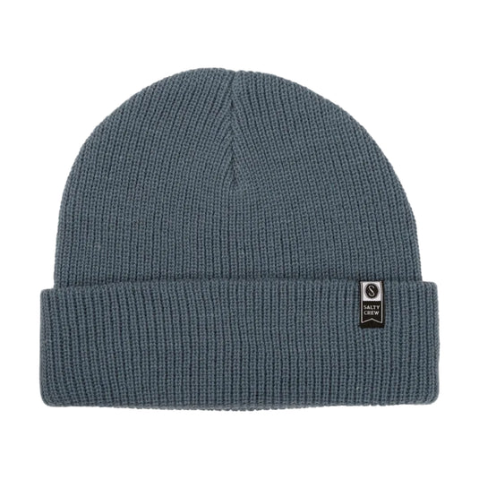 Navy blue beanie with Salty Crew logo on a white background. 