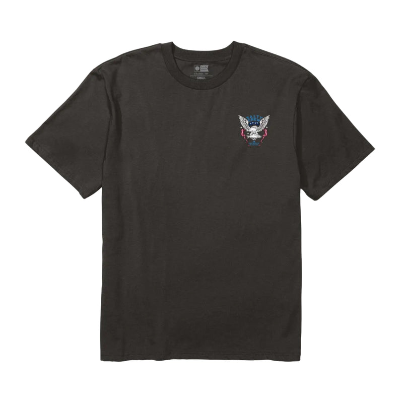 Load image into Gallery viewer, Black t-shirt with a graphic design on a white background
