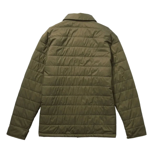 Green puffer jacket on a white background