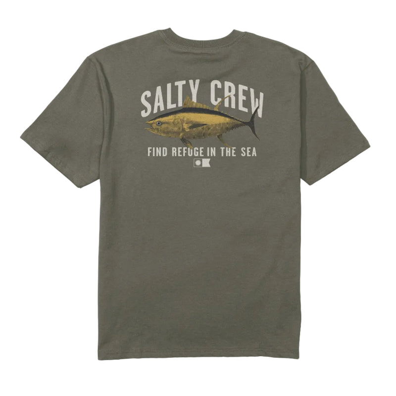 Load image into Gallery viewer, Olive green shirt with Salty Crew branding and fish on a white background
