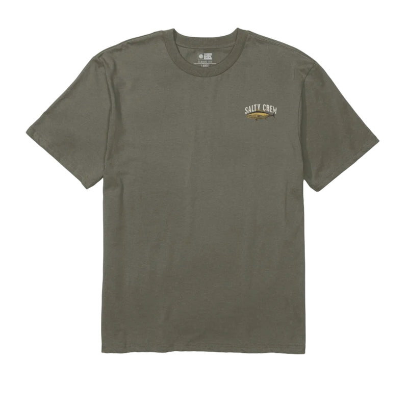 Load image into Gallery viewer, Green t-shirt with a small logo on a white background

