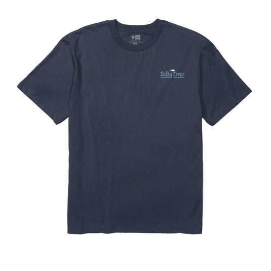 Navy blue t-shirt with a logo on a white background