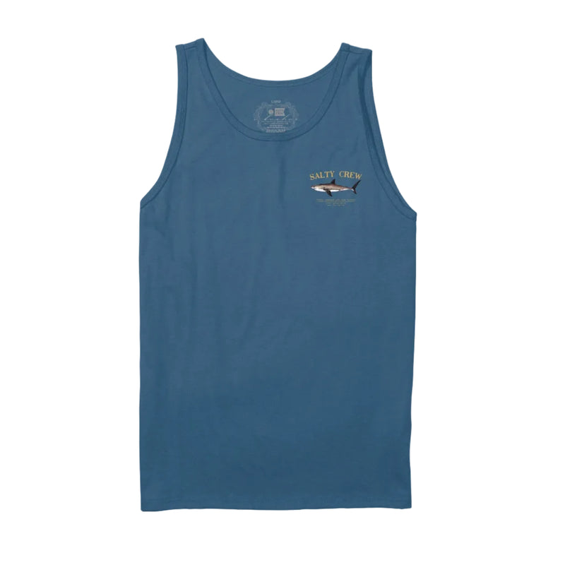 Load image into Gallery viewer, Blue tank top with a shark graphic and text on a white background
