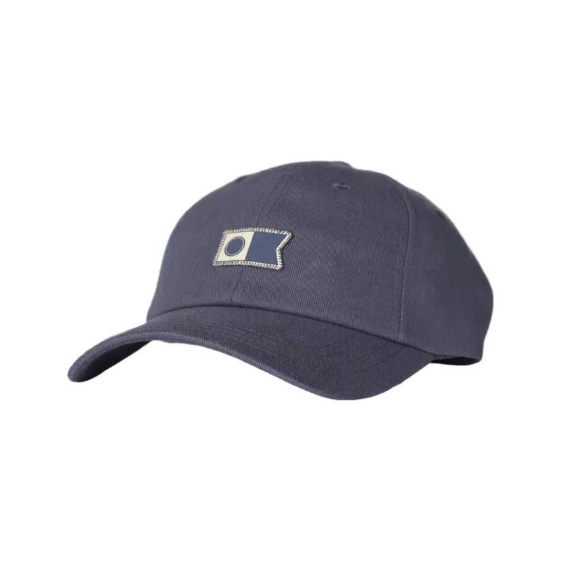 Load image into Gallery viewer, Navy blue cap with a logo on a white background
