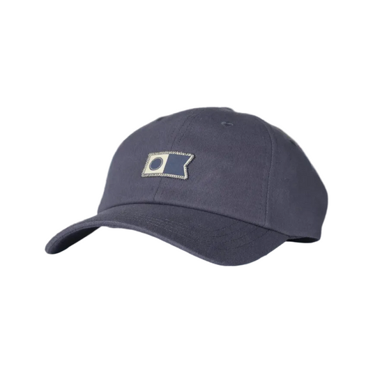 Navy blue cap with a logo on a white background