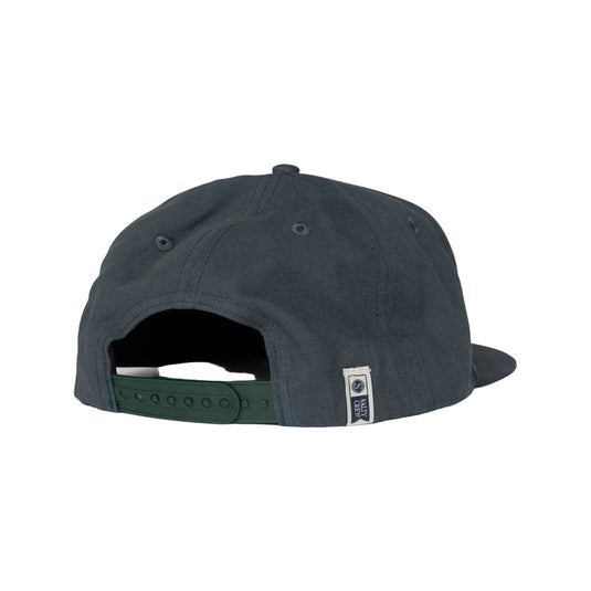 Dark gray cap with a brand logo on the back against a light gray background