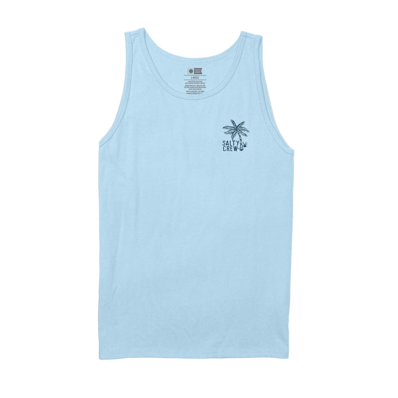 Load image into Gallery viewer, Light blue tank top with a palm tree design on a white background
