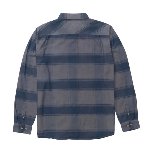 Navy and gray striped flannel on a white background