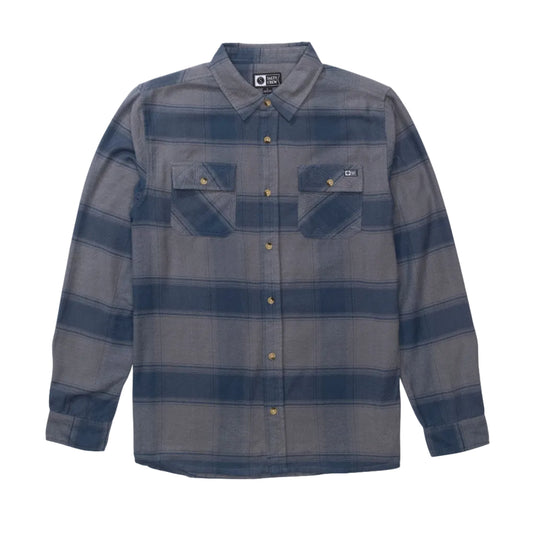 Plaid shirt with blue and gray stripes on a white background
