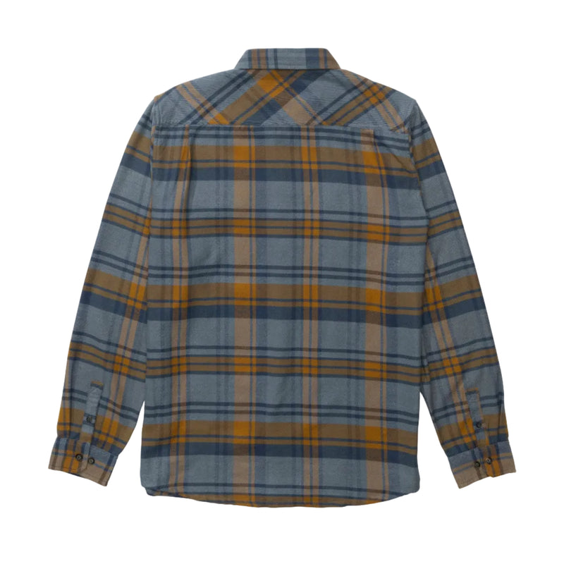 Load image into Gallery viewer, Plaid shirt with blue and yellow pattern on a white background
