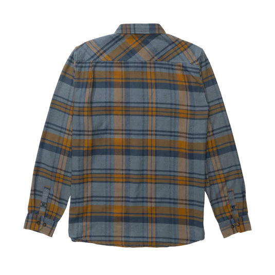 Plaid shirt with blue and yellow pattern on a white background
