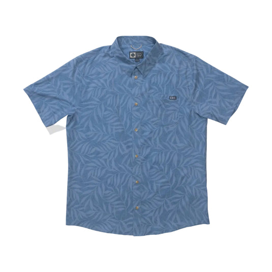 Blue patterned shirt on a white background