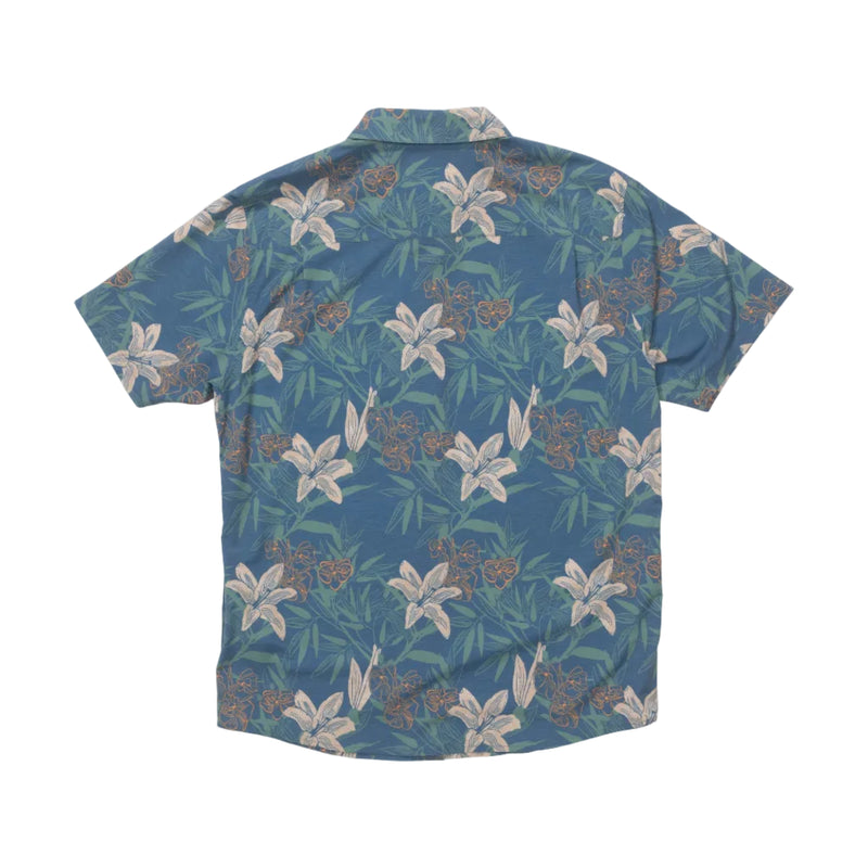 Load image into Gallery viewer, Blue floral patterned shirt on a white background
