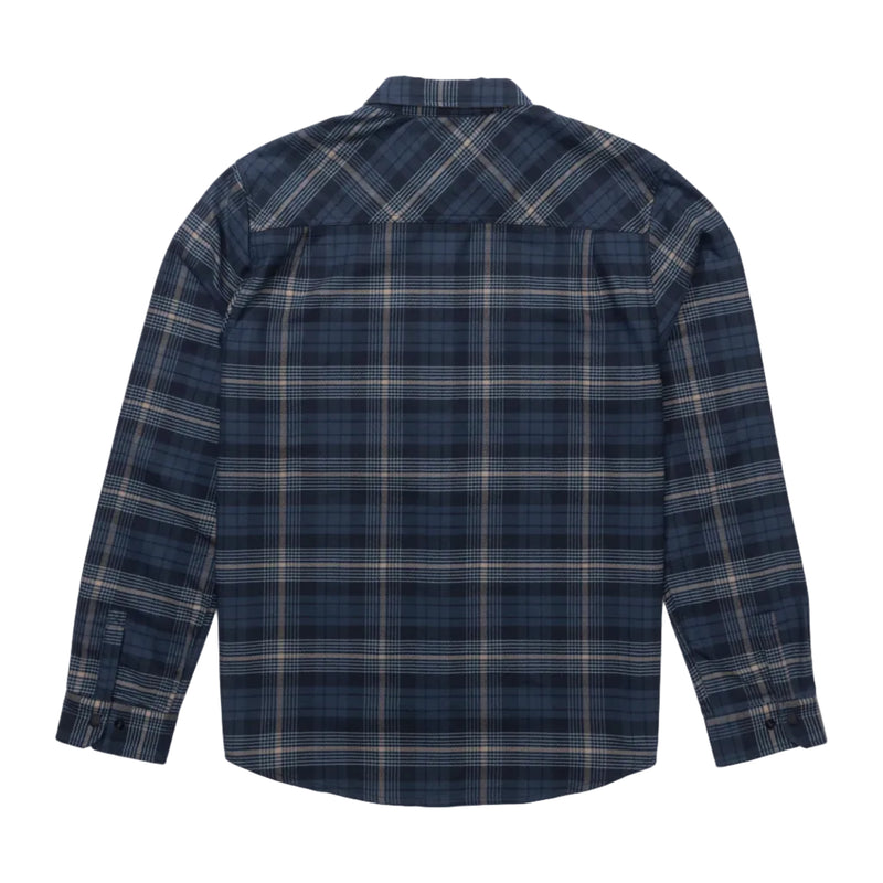 Load image into Gallery viewer, Navy blue plaid Salty Crew flannel on a white background
