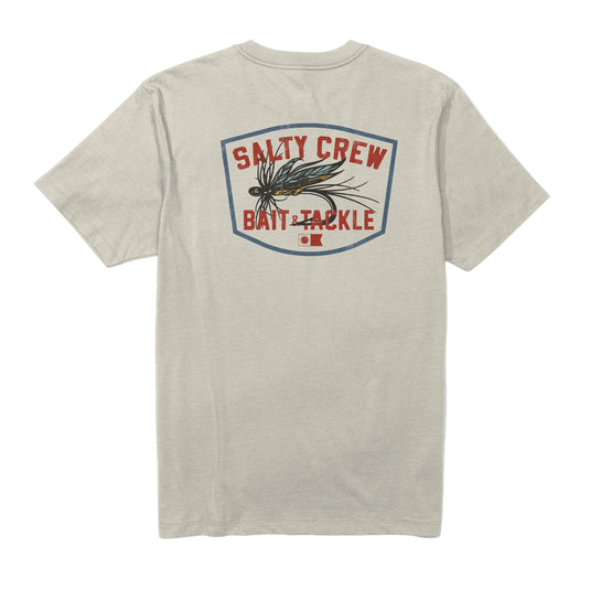 Beige t-shirt with Salty Crew logo on a white background