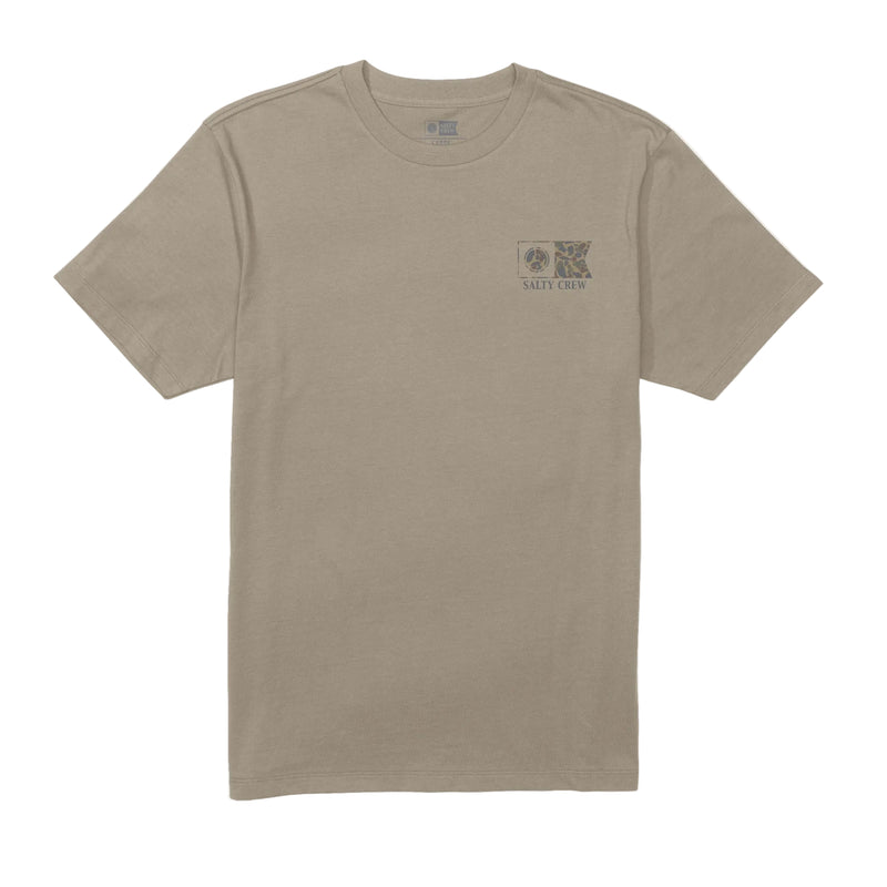 Load image into Gallery viewer, Beige t-shirt with a small graphic on a white background
