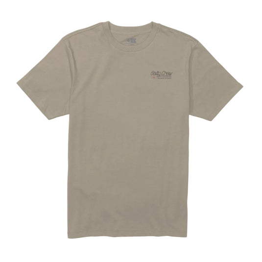 Beige t-shirt with a small Salty Crew logo on a white background