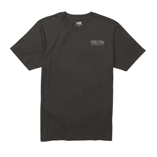 Black t-shirt with a logo on a white background