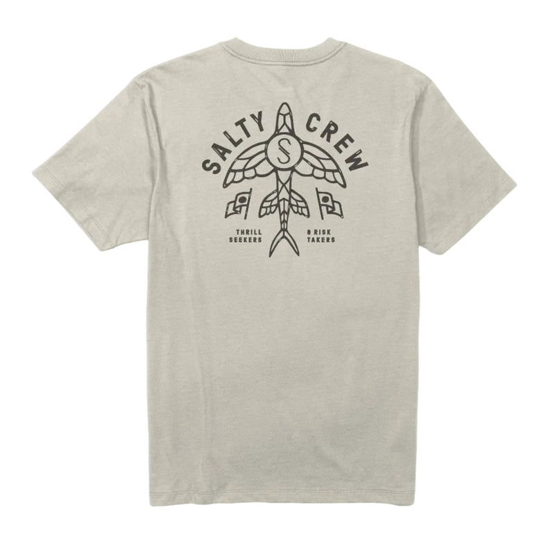 Load image into Gallery viewer, Bone colored t-shirt with Salty Crew logo on the back against a white background
