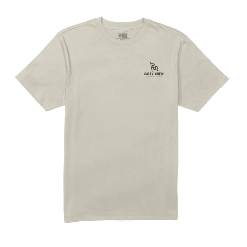 Load image into Gallery viewer, Bone colored t-shirt with a Salty Crew logo on the front left chest against a white background
