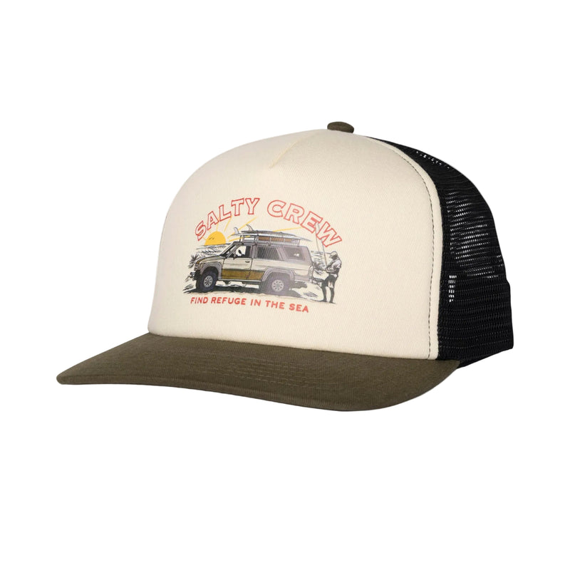 Load image into Gallery viewer, Trucker hat with Salty Crew graphic on a white background
