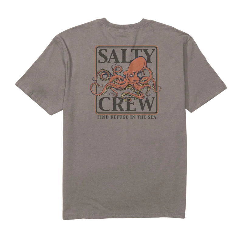 Load image into Gallery viewer, Gray t-shirt with Salty Crew octopus graphic on a white background
