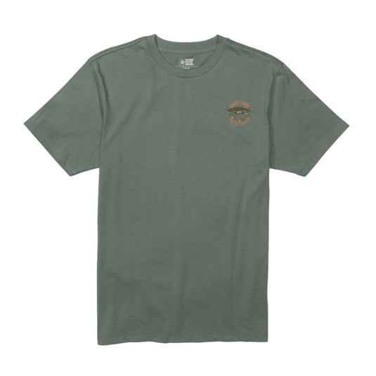 Green t-shirt with a small graphic on a white background