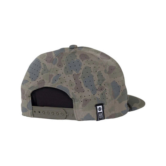 Camouflage-patterned cap on a white background