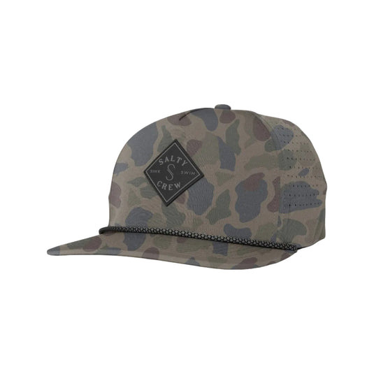 Camouflage cap with a Salty Crew logo on a white background