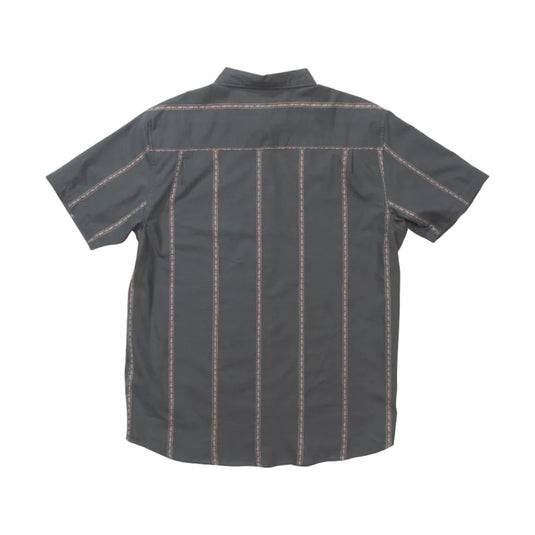 Gray striped collared buttonup on a white background
