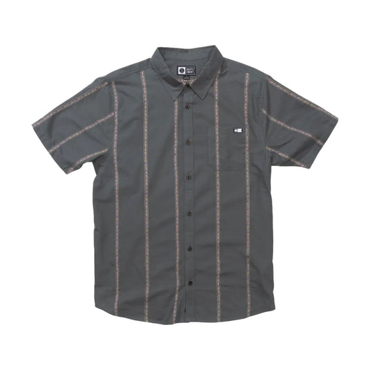 Gray short-sleeve shirt with subtle pattern on a white background