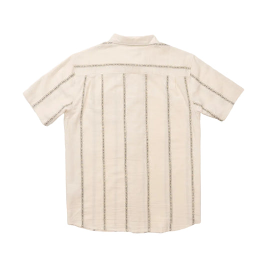 Beige short sleeve buttonup on a white background