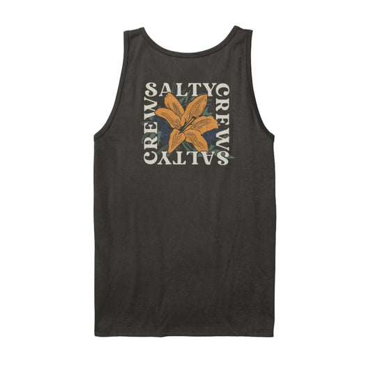 Black tank top with 'Salty Crew' logo and floral design on a white background