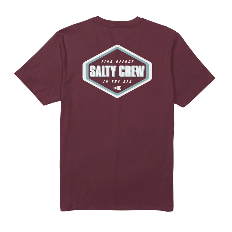 Load image into Gallery viewer, Maroon t-shirt with Salty Crew logo on a white background
