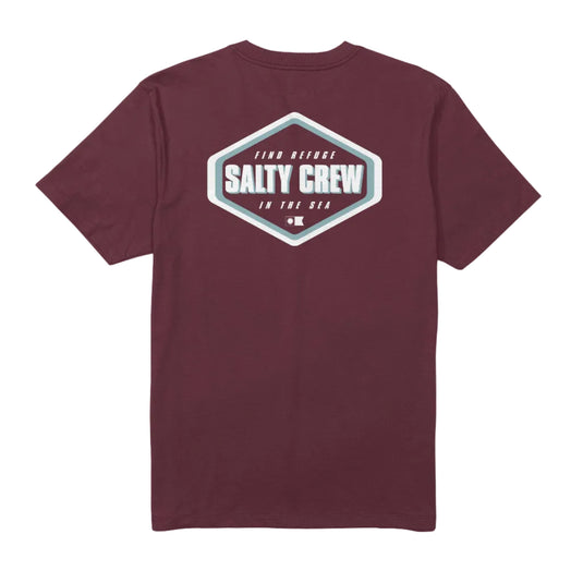 Maroon t-shirt with Salty Crew logo on a white background