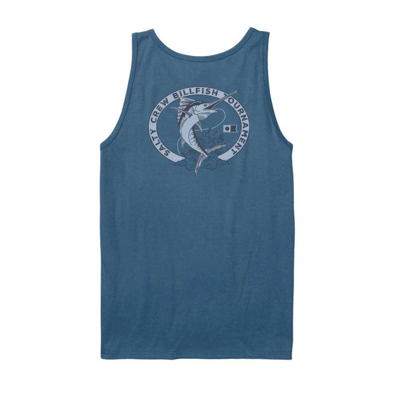 Load image into Gallery viewer, Blue tank top with a graphic design on a white background
