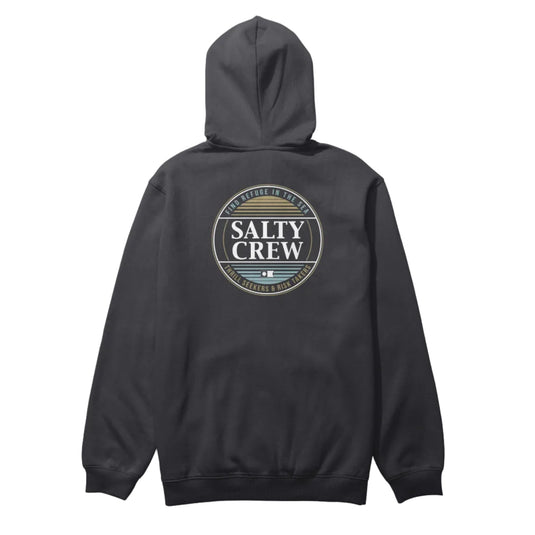 Black hoodie with Salty Crew logo on the back against a white background