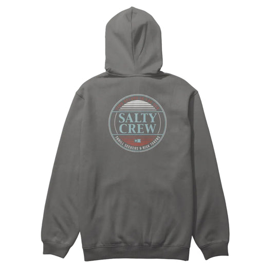 Gray hoodie with Salty Crew logo on the back against a white background