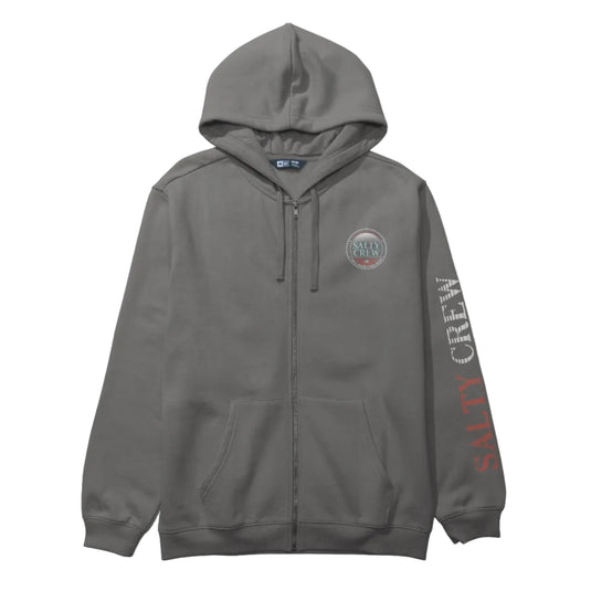 Gray hoodie with brand logo on a light gray background