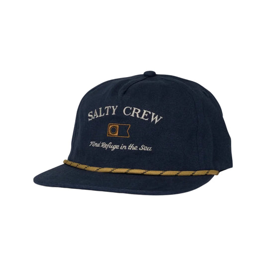 Navy blue cap with 'Salty Crew' logo on a white background